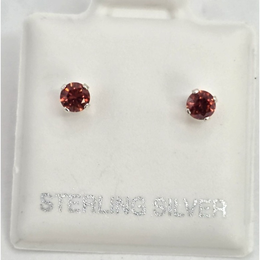 Genuine Garnet Stud Earrings Sterling‎ Silver January Birthstone Dainty 2.8 mm